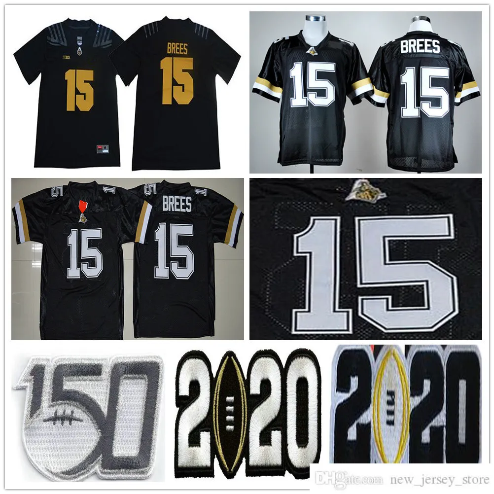 NCAA Purdue Boilermakers College Football Wear # 15 Drew Brees Jersey Home Black Stitched University Jerseys Hommes Tailles S-XXXL