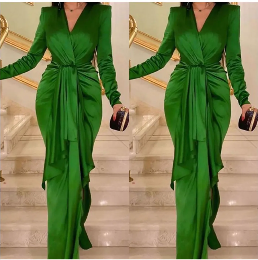 Robes de sirène verte de bal Long Sheeve plus taille élégante robe de robe formelle de soirée
