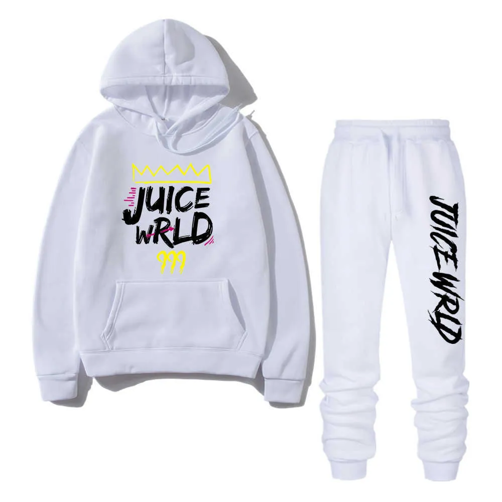 2 stycken sätter tracksuit män rapper juice wrld hooded sweatshirt byxor pullover hoodie sportkläder svett kostym casual sportuits y0831