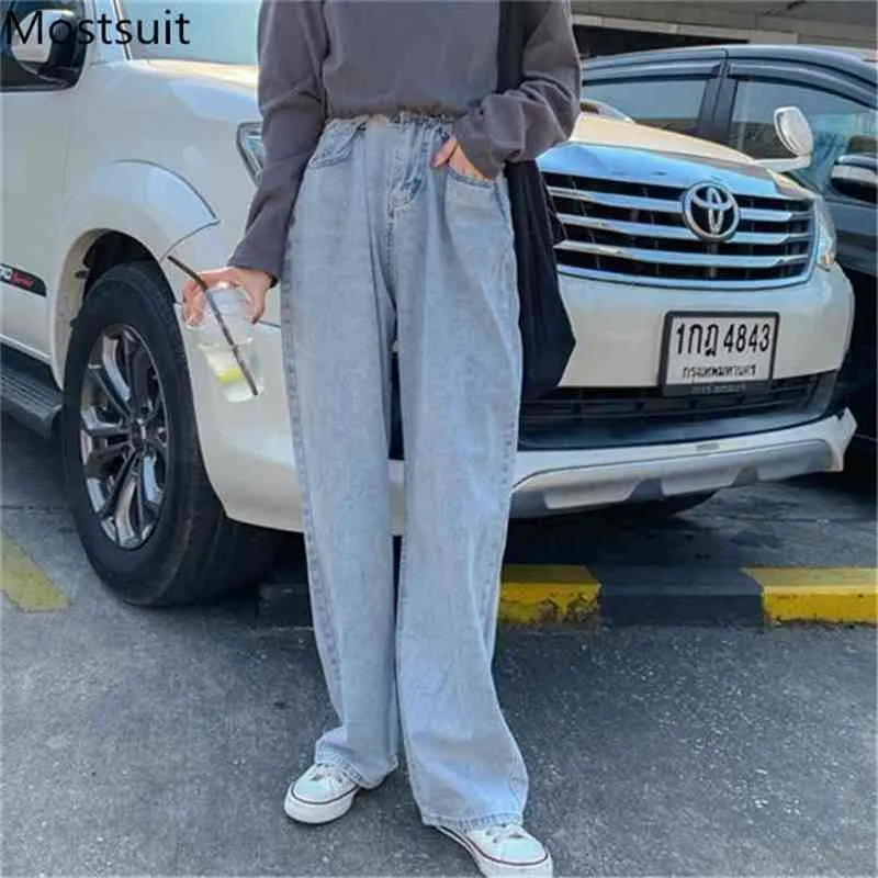 Autumn High Waist Wide Leg Denim Jeans Pants Women Buttons Fly Full-length Casual Fashion Solid Straight Trousers 210513