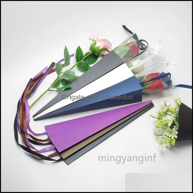Single Flower Packing Rose Box Paper Triangular Wrapping Bags Colorful Boxs Festival Wedding Florist Flowers Gifts Packaging