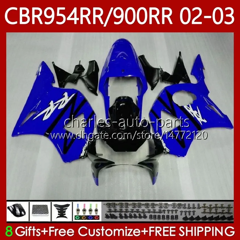 Kropps kit för Honda CBR954-RR CBR900RR Blue Black 2002-2003 Bodywork 61NO.114 CBR954RR CBR954 CBR900 CBR 900 954 RR CC 900CC 2002 2003 CBR 954RR 900RR 02 03 FAININGS