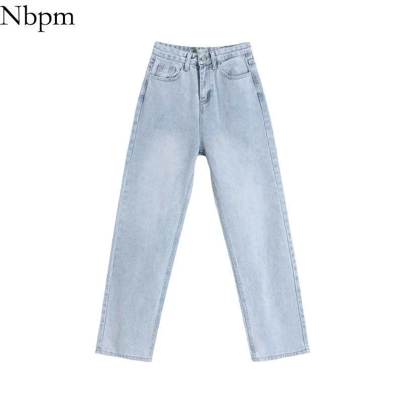 Nbpm Women Chic Fashion With Vintage High Waist Jeans Loose Bottom Wide Leg Pants Wash Pocket Multiple Sizes Spring 210529