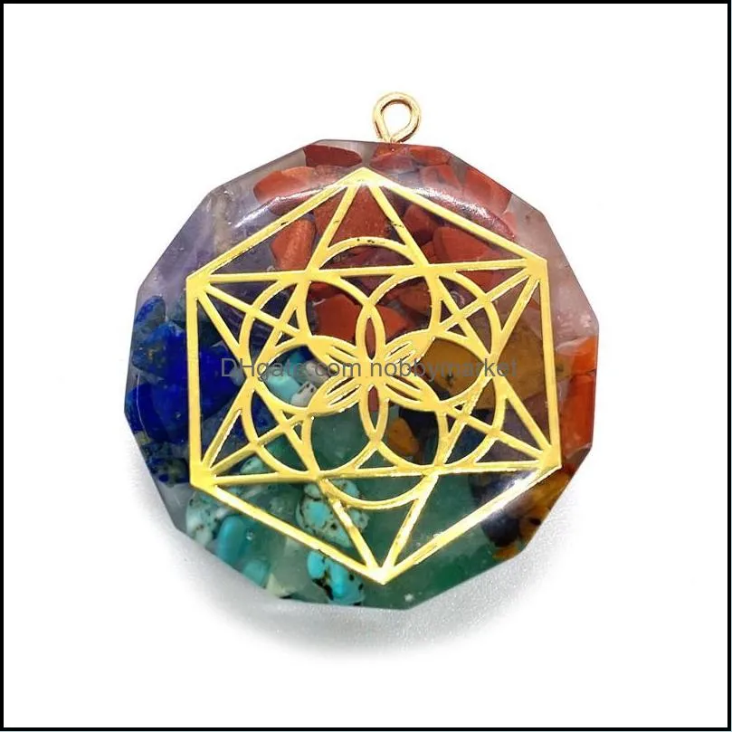 Charms Seven Chakra Natural Stone Pendant Exquisite Jewelry Sacred Geometry Power Amulet Aura 34mm