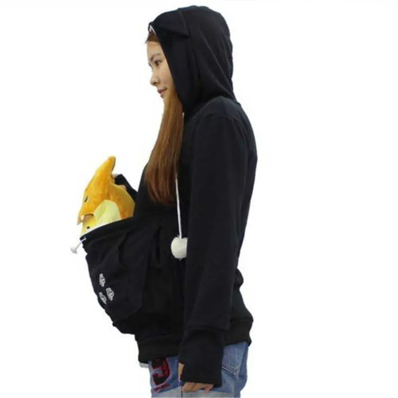 hirigin new fashion long sleeve casual hooded Unisex Kangaroo Pet Dog Cat Holder Carrier Coat Pouch Large Pocket Hoodie Top X0721