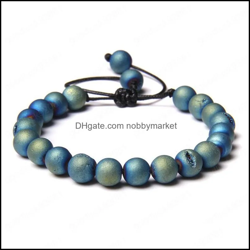 Colors Natural Round Agates Crystal Stone Bead Adjustable Rope Length Braided Bracelet For Men Women Gifts