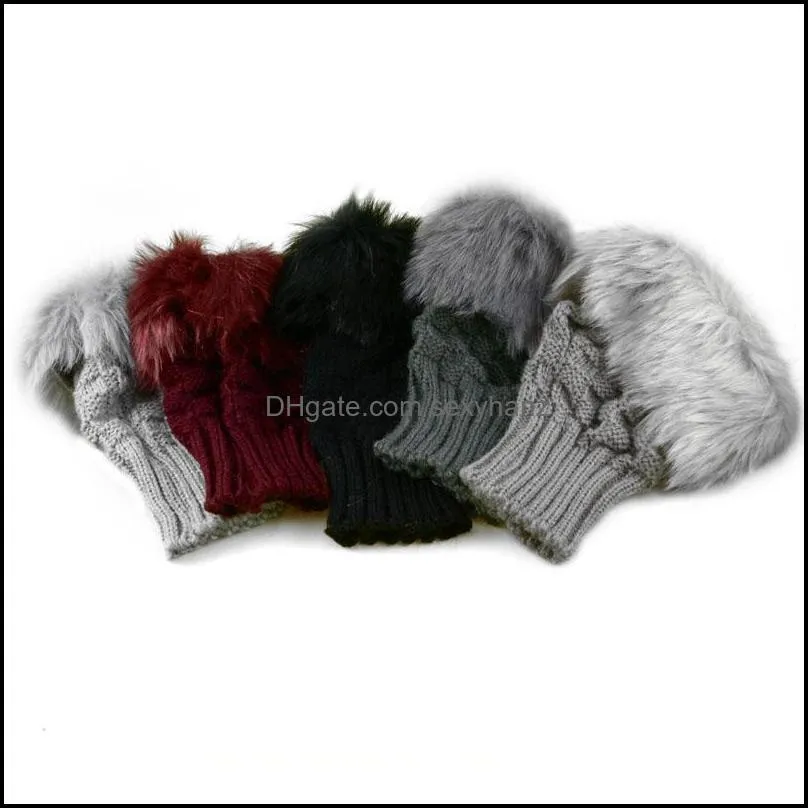 Fashion Winter Women Gloves Plush Faux Fur Knitting Wool Keep Warm Short Mitten Fingerless Lady Girl Half Finger Glove AIC881