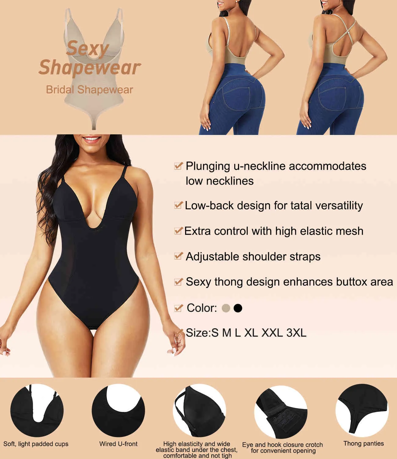 Feelingirl Deep V Bodysuit With U Plunge Bra And Thong Slimming Plunge Shaper  Bodysuit With Backless Straps And Seamless Design Sexy Lingerie For Women  210402 From Jiao02, $15.92