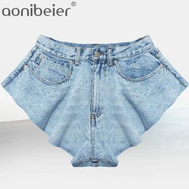 Summer Fashion Mesh Clothing Light Blue Denim Washed Pockets Zippers Shorts Female Bottoms Chic Loose Short 210604