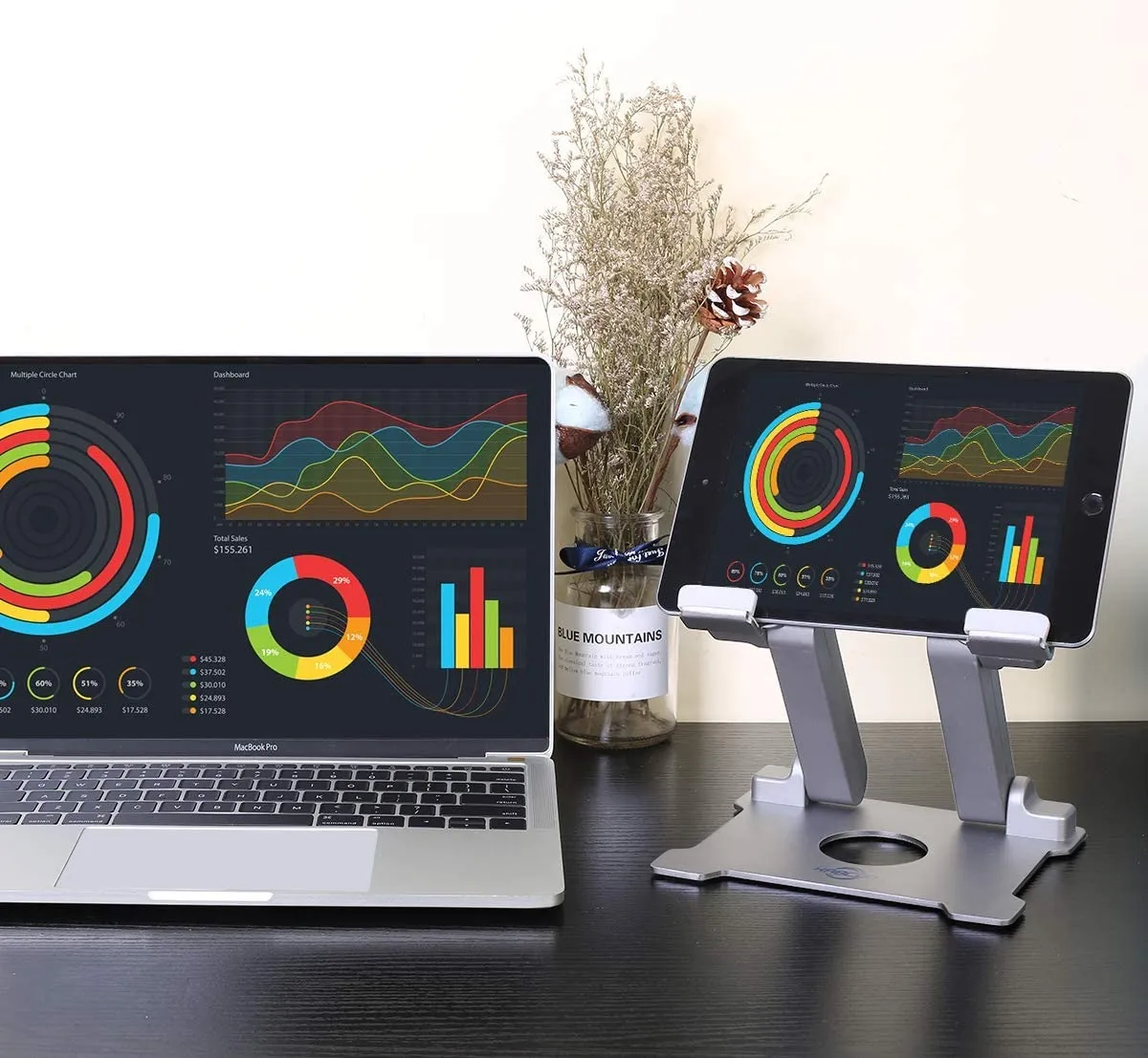 Accessorio Per Laptop E Tablet Supporto Magnetizzato Per Laptop Kwmobile - Altezza Regolabile 1,9-2,5 Cm, Silicone, Per Raffreddamento PC Laptop Stand