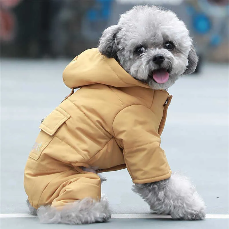 ペットの冬の服犬のアパレル小さな犬の衣装ジャンプスーツ厚い暖かいコートジャケットヨークシャーポメラニアンプードル子犬服211007