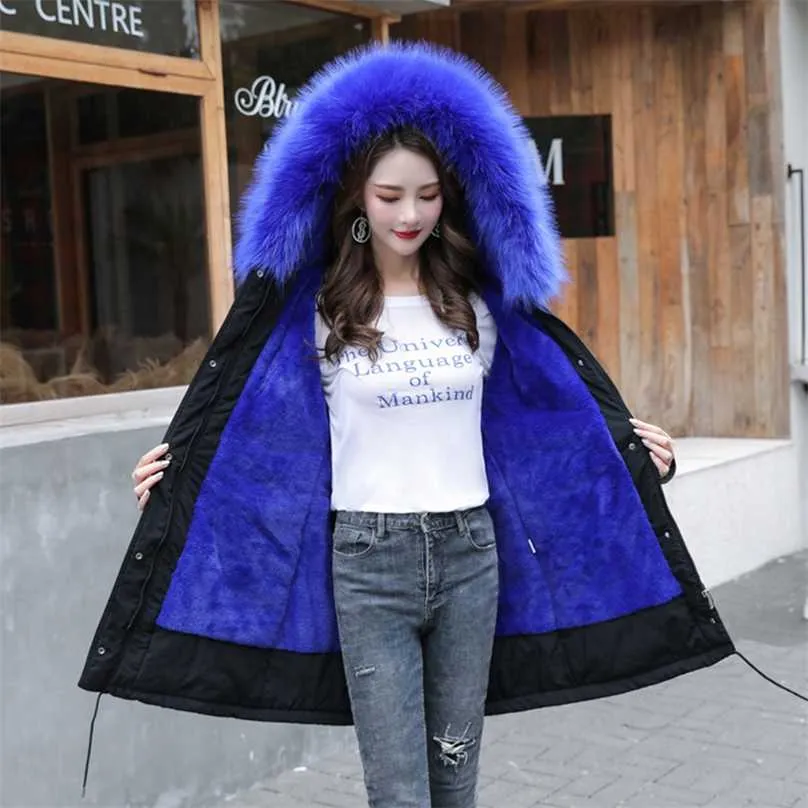 SWREDMI Thick Warm Winter Jacket Women Coat With Fur Lining Plus 5XL 6XL Hooded Female Long Parkas Snow Wear 211018