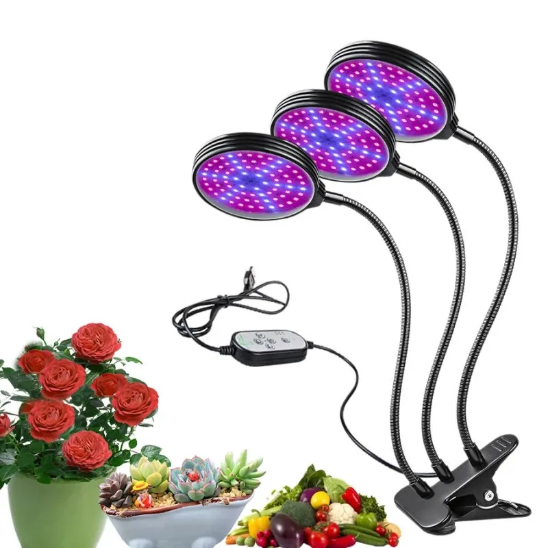USB 전체 스펙트럼 식물 램프 DC 5V 키 타이머와 빛을 성장 15W 30W 45W 60W 데스크탑 클립 LED 식물 꽃을위한 Phyto 램프