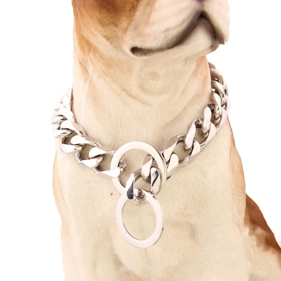 Silver Pet Chain Collar Leash 19mm Rostfritt Stål Hundkrafter Halsband Teddy Bulldog Pug Husdjur Leashas