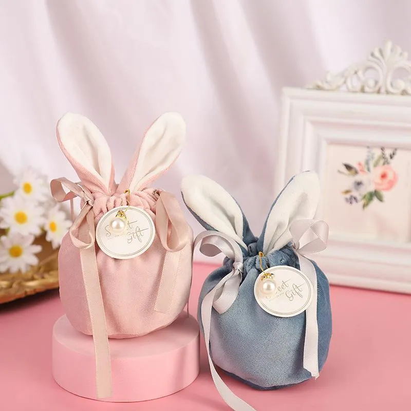 Wedding Gift Wrap Candy Rabbit Ears Velvet Easter Bag Cookie Packaging Box Companion Hand Boxes Crad Pearl Return Gifts Hand Bags ZXFTL1605