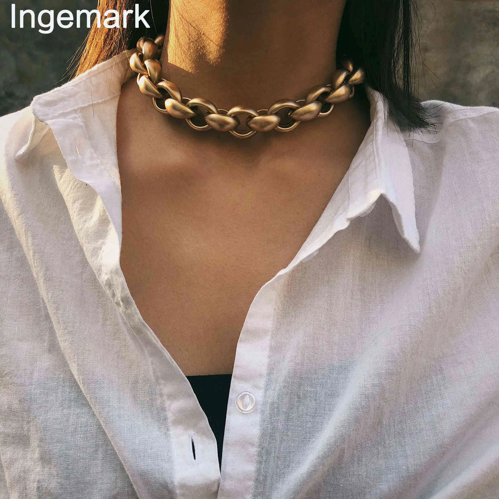 Överdriven vintage gammal choker halsband hängsmycke kvinnor uttalande lås länk tjocka kedja halsband steampunk män smycken