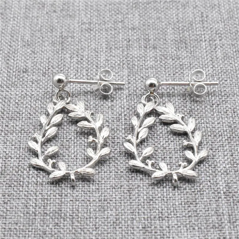 Stud 925 Sterling Silver Leaf Branch Earring Drops Rhodium pläterad med stängd ring