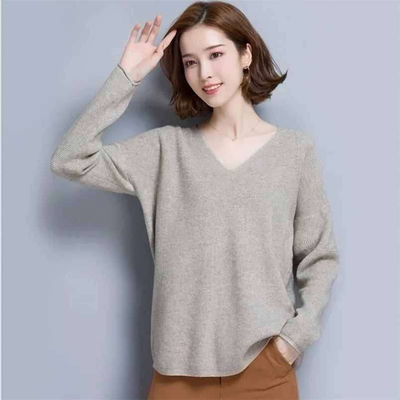 Spring And Autumn Women's Shirt Long-sleeved Loose Short Paragraph Sweater Heart V-neck Wild 210427