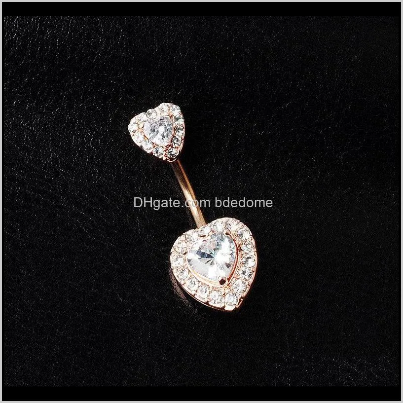 blingbling hot sale new navel puncture umbilical ornament jewelry heart-shaped diamond female belly button navel ring eub