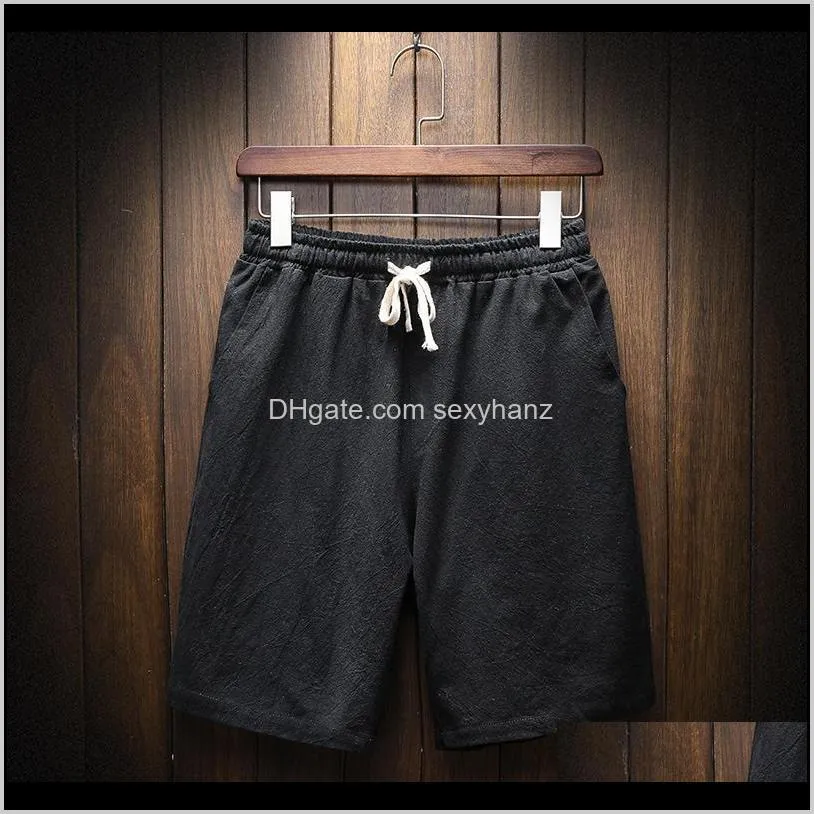 cotton linen men`s shorts casual harajuku bermuda shorts solid color 2021 summer high quality mens large size m-5xl