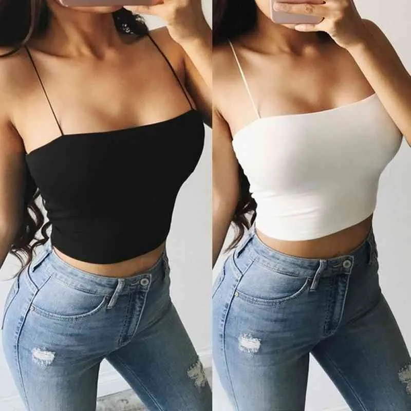 Summer Crop Top Donna Cross Bandage Canotta Casual SleevelTank Top Sexy Ladies Solid Vest Cami Camicie Nero 2021 X0507
