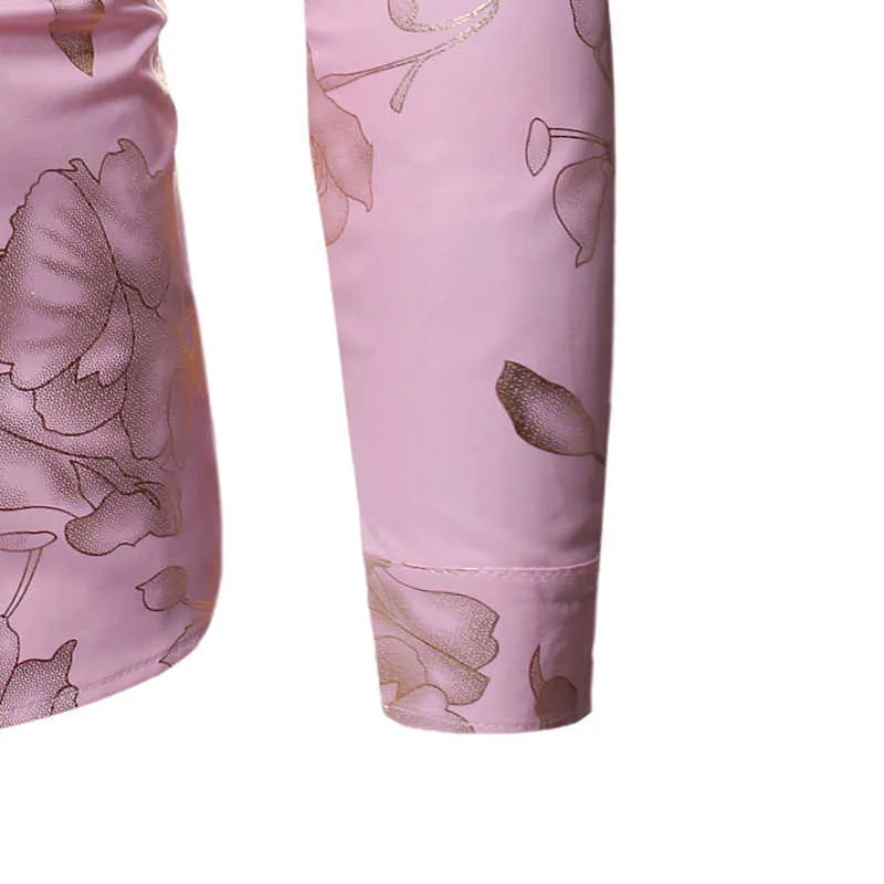 Stylish Gold Rose Print Slim Fit Pink Slim Fit shirts Men for Men - Perfect for Parties, Weddings, Clubs, and Social Events
