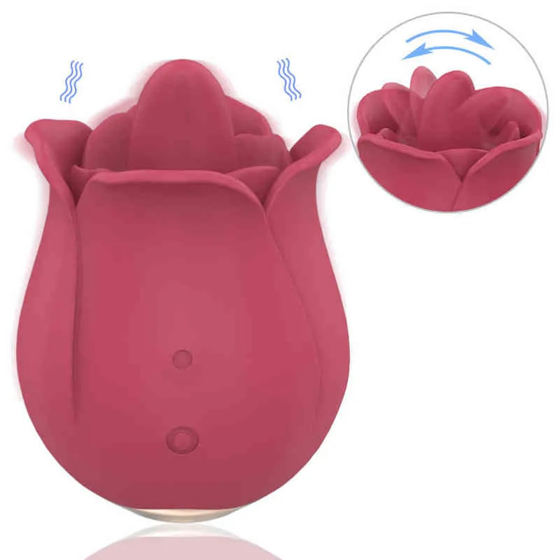 Nxy Sex Pump Toys Rose Oral Léchage Femelle Sein Vaginal Vibrateur Étanche Adulte Silicone Double Mamelon Clitoris Stimulateur Puissant 1221
