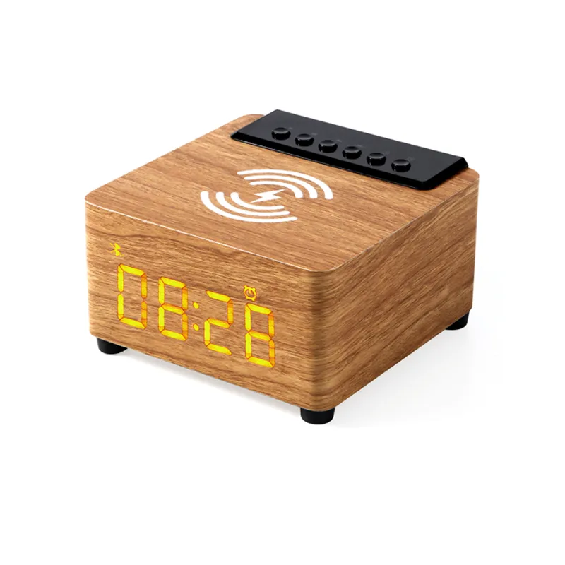 نظام صوتي للموسيقى الخشبية من طراز Bluetooth Seeper Sequer Sequal 20W HIFI STEREO LED شاشة Outdoor Speakesr مع ساعة إنذار راديو FM