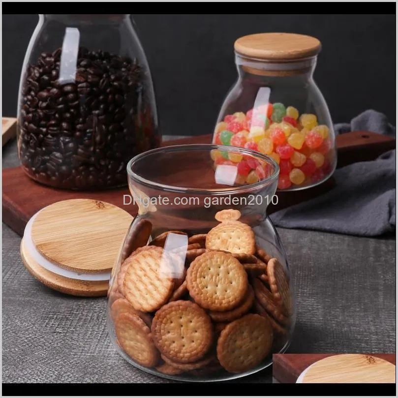 500ml small glass jar with bamboo lid cover organizer containers for kitchen storage bottle candy  spices coffee bean