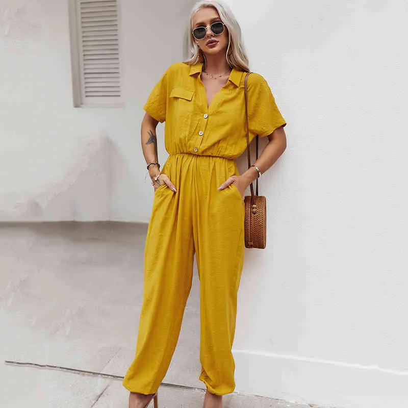 Fashion Casual sexy suit Jumpsuits Button spring and summer solid color women's jumpsuit rompers for women 210514