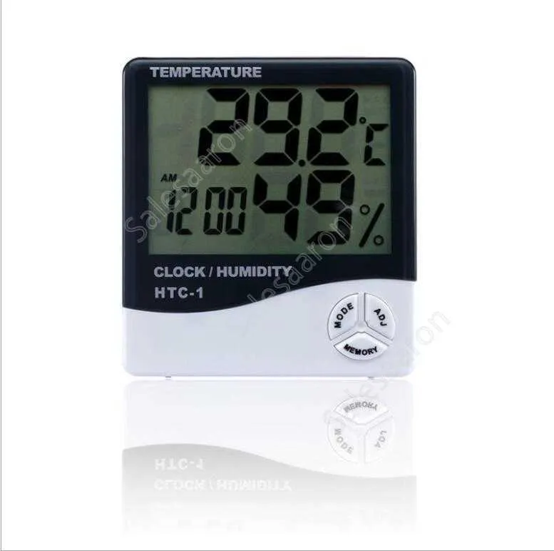 Digital LCD-temperatur Hygrometer Klockfuktighetsmätare Termometer med klockkalenderalarm HTC-1 100 bitar upp DAS292