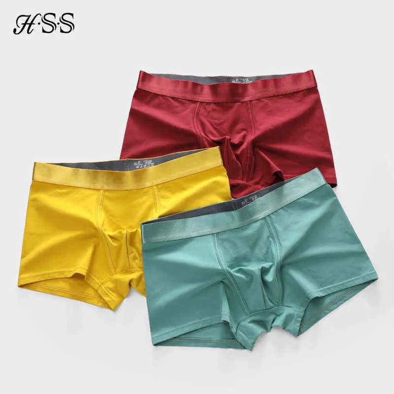 3 pcs/lot sous-vêtements pour hommes boxeurs en coton homme culotte respirante solide Shorts HSS marque métallique lustre caleçon L XL XXL XXXL H1214