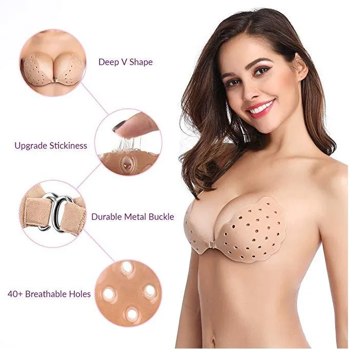 Sticky Bra Push Up Adhesive Bra - Backless Invisible Silicone Bra For V-Shape Breasts, Nude Size 32 - View #10