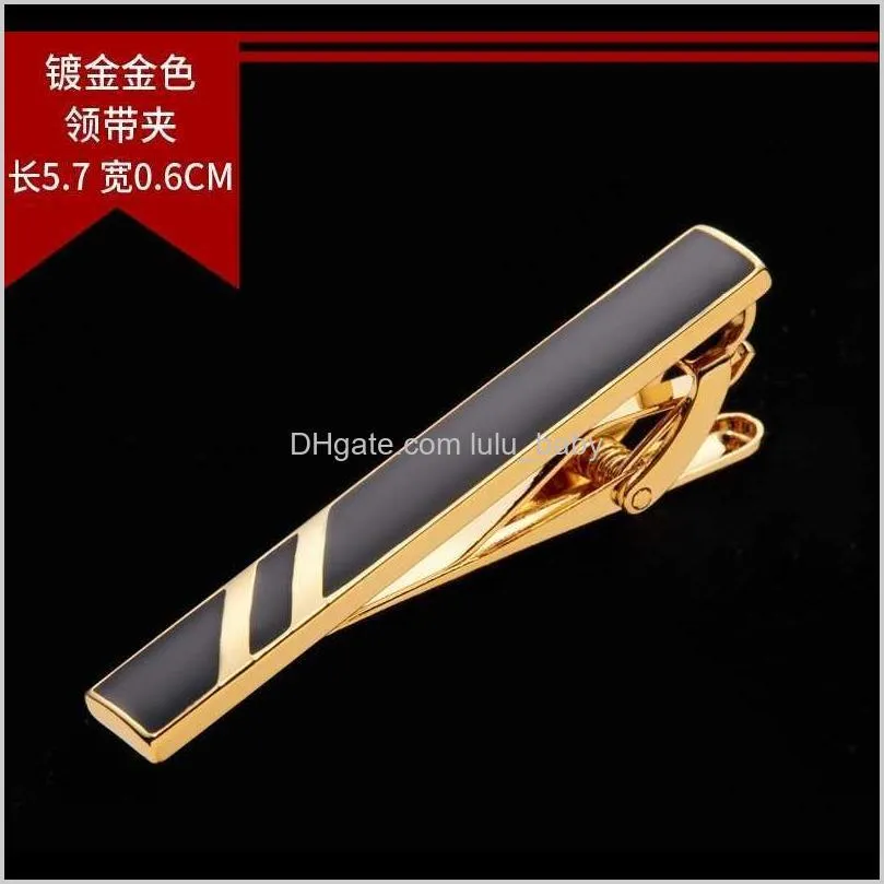 0i3ve men`s formal business black background silver stripe collar clip tie pin