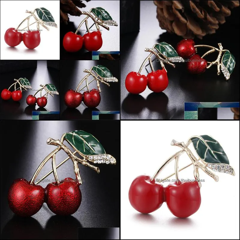 Red Enamel Brooches For Women Kids Cherry Brooch Corsage Small Bouquet Hijab Pins Feminino Party Dress Accessories