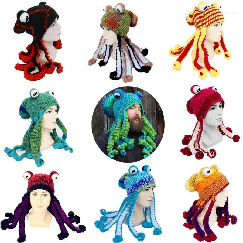 Caps & Hats Octopus Beard Hand Weave Knit Wool Men Christmas Cosplay Party Funny Tricky Headgear Winter Warm Couples Hat1