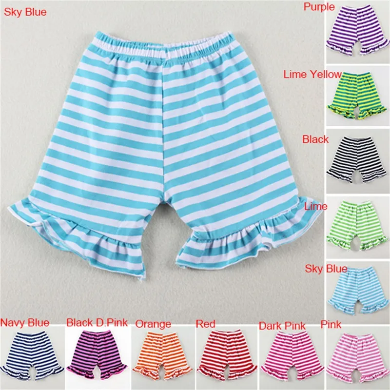 Ruffle Baby Shorts Listrado Meninas Crianças Algodão Curto Crianças Malhas Geladeira Menina Crianças Primavera / Verão Roupa Shorts 20220301 Q2