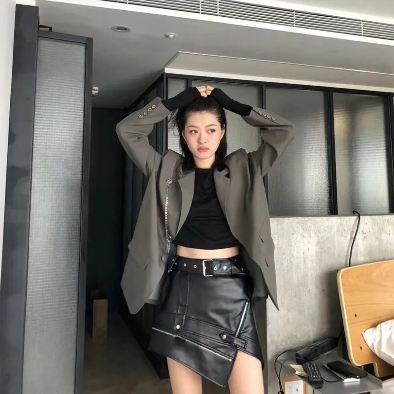 Vintage High Waisted Black Faux Leather High Waisted Leather Skirt
