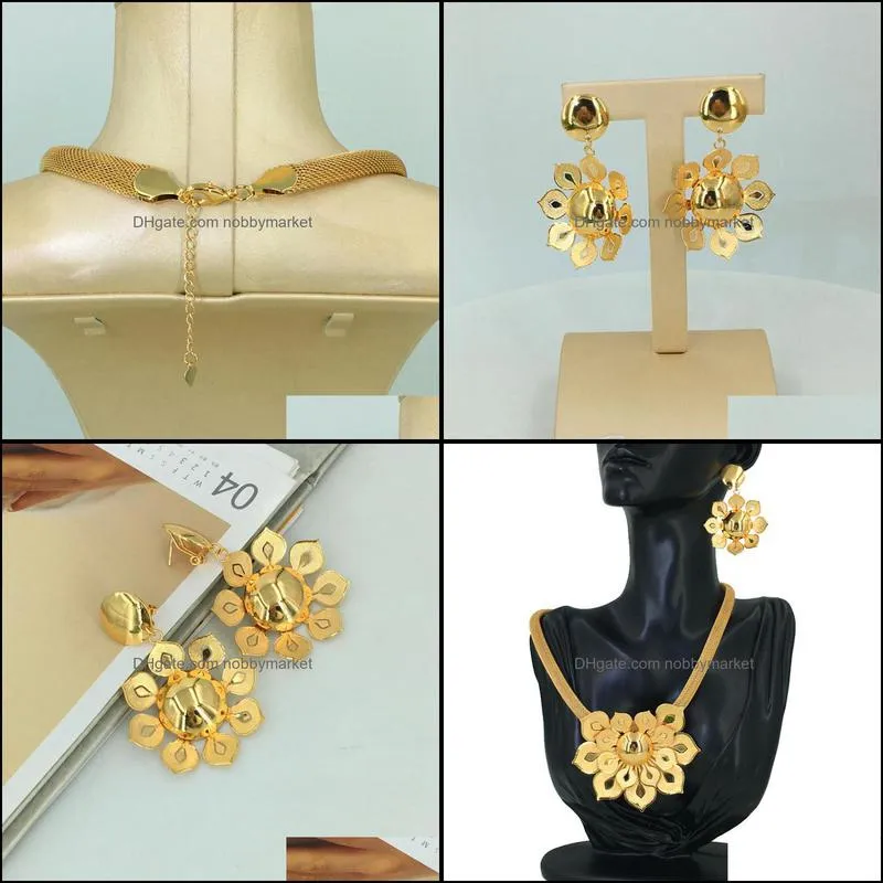 Earrings & Necklace Mejewelry Fashion Dubai Goldplated Jewelry Set For Women Big Flower Sets Engagement Party FHK12175