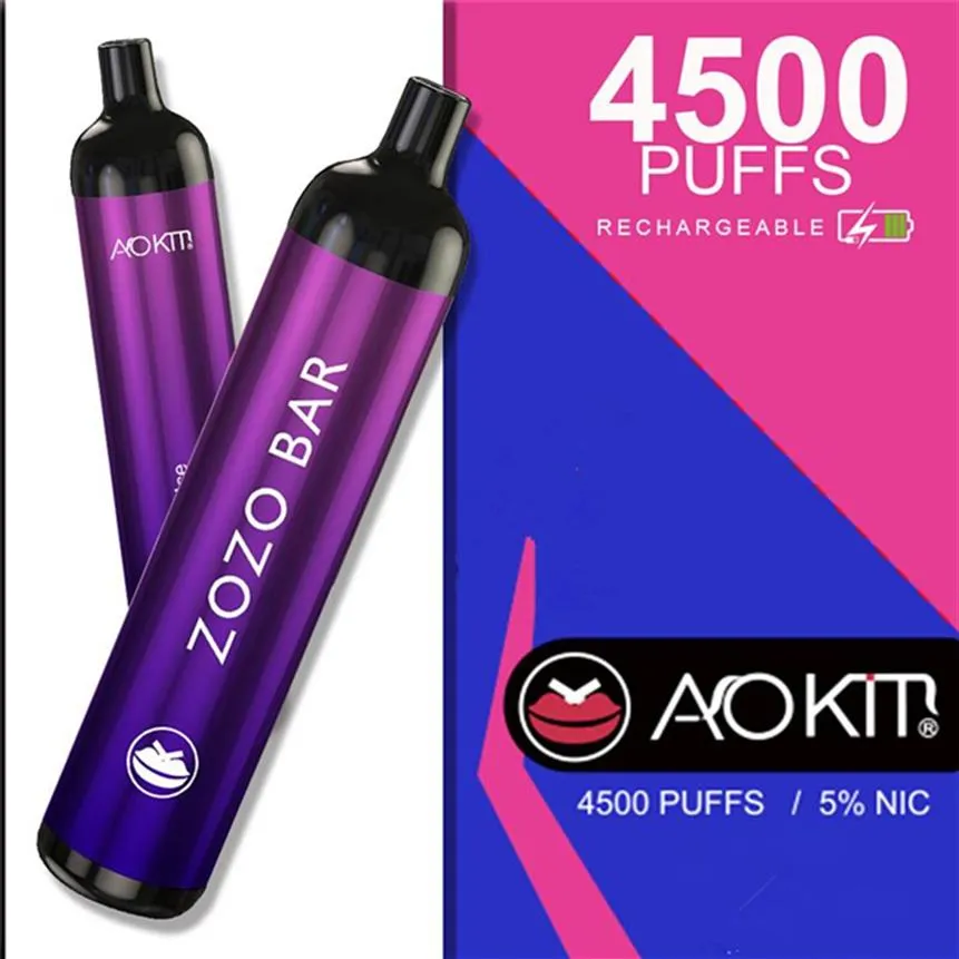 Aokit Zozo Bar jetable E Cigarettes 4500bscuffs Vape Pen 15.8ml Prérouvré 2200mAh Rechargeable Batterie Rechargeable Pood Device Kit228L