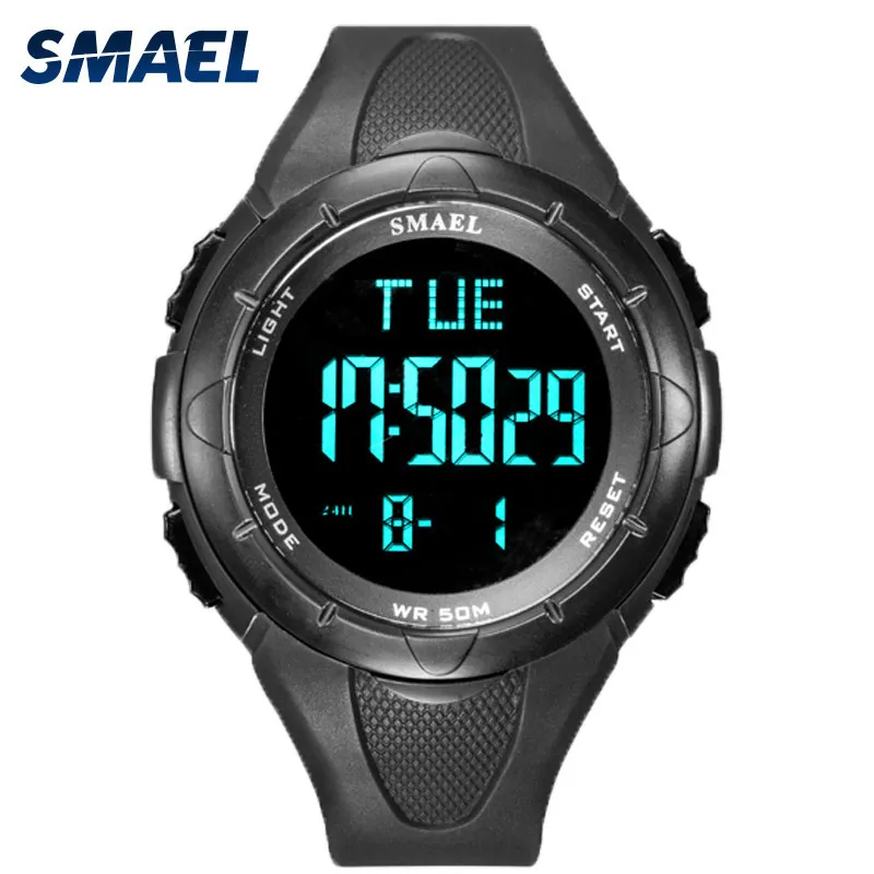 Digital Watch Men SMAEL 50M Waterproof Watches Led Clock Alarm Black Bracelet Stopwatch 1016 Sport Watch Digital Watches For Men X0524