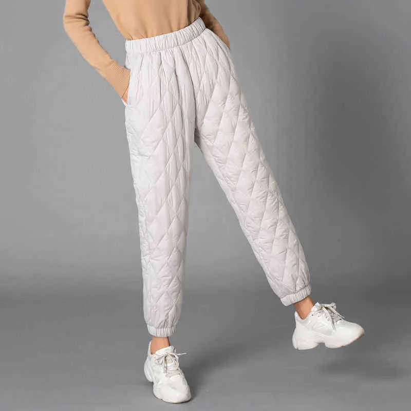 Elastic Waist Cotton Padded Down Pants For Women Solid Colors Casual Trousers  Warm Winter Thick Harem Pants Oversized Sweatpants
