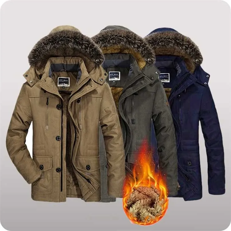 Homens de inverno jaqueta de pele coleira de pele homens parka casaco grosso quente windproof windproof outono plus tamanho homens windbreakers roupas 6xl 211217