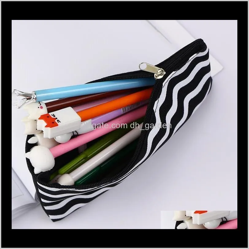 stripe pencil bag pocket school cosmetic makeup pencil pen organizer bag case pouch office school supplies sn2389