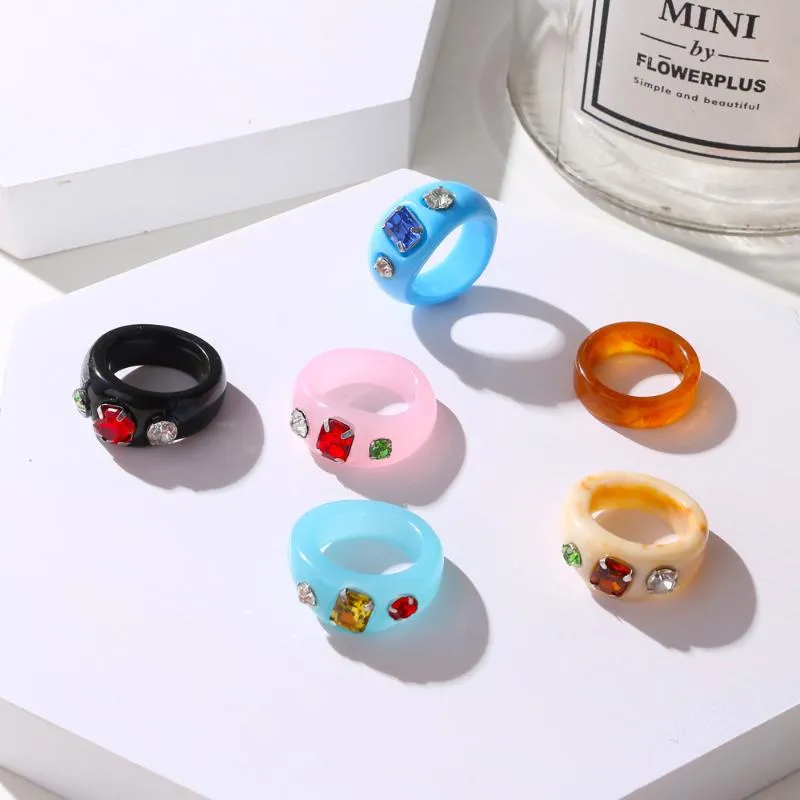 Cluster Rings Vintage Colorful Mood Resin For Women Unique Statement Acrylic 2021 Trend Crystal Plastic Jewelry Accessories