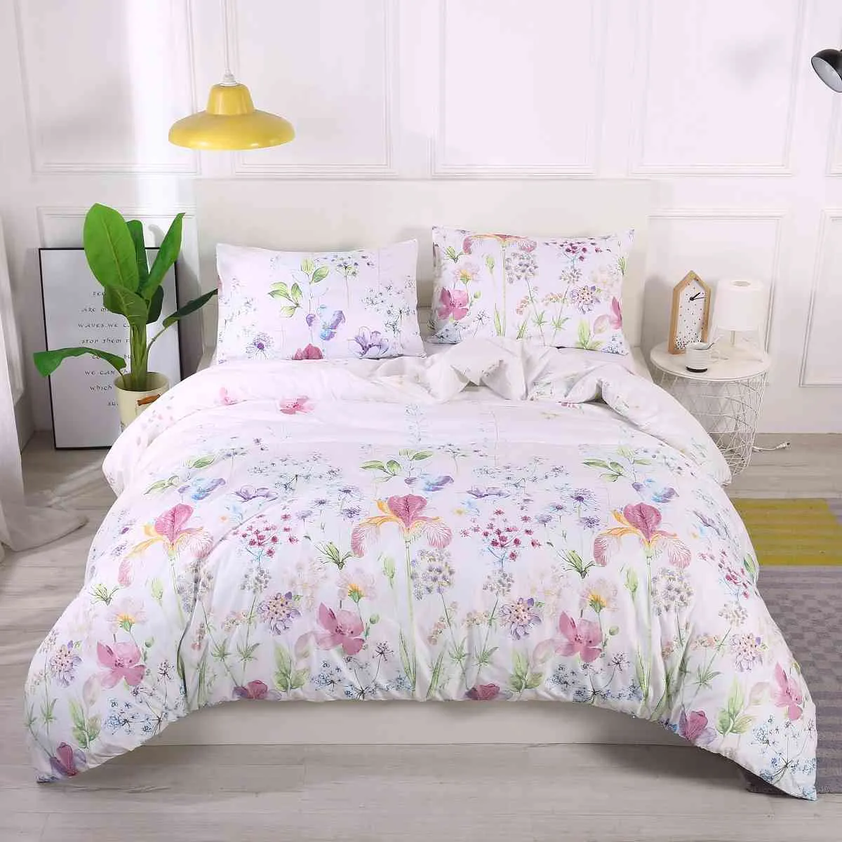花の古典的な現代布団カバーと枕カバー簡潔なスタイルの寝具織物ベッド