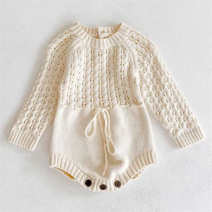 Spring Baby Clothes Girls Romper Autumn Long Sleeve Girl Knit Hollow Out Rompers Jumpsuit 211011