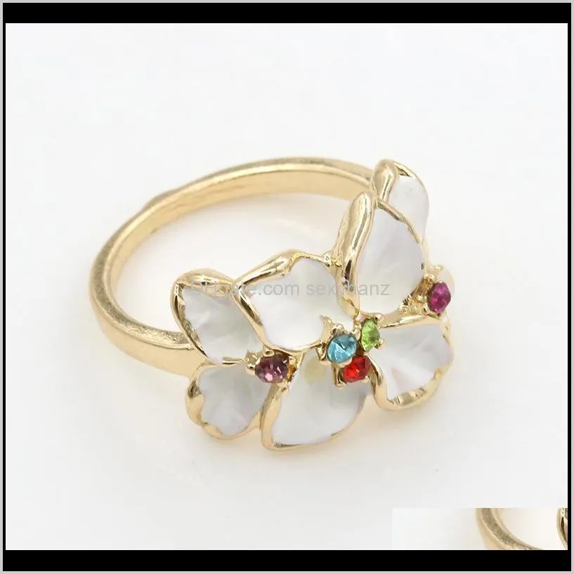 foreign trade hot sale cute retro ring gardenia flowers crystal oil painting ring for women and girl