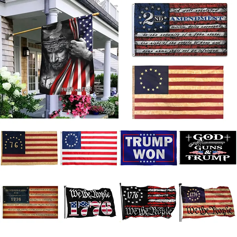 DHL American Flag-Trump 2024 och tro Jesus 3x5ft Flaggor Polyester Banners Inomhus Utomhus Levande Färg 150 * 90cm xd24869