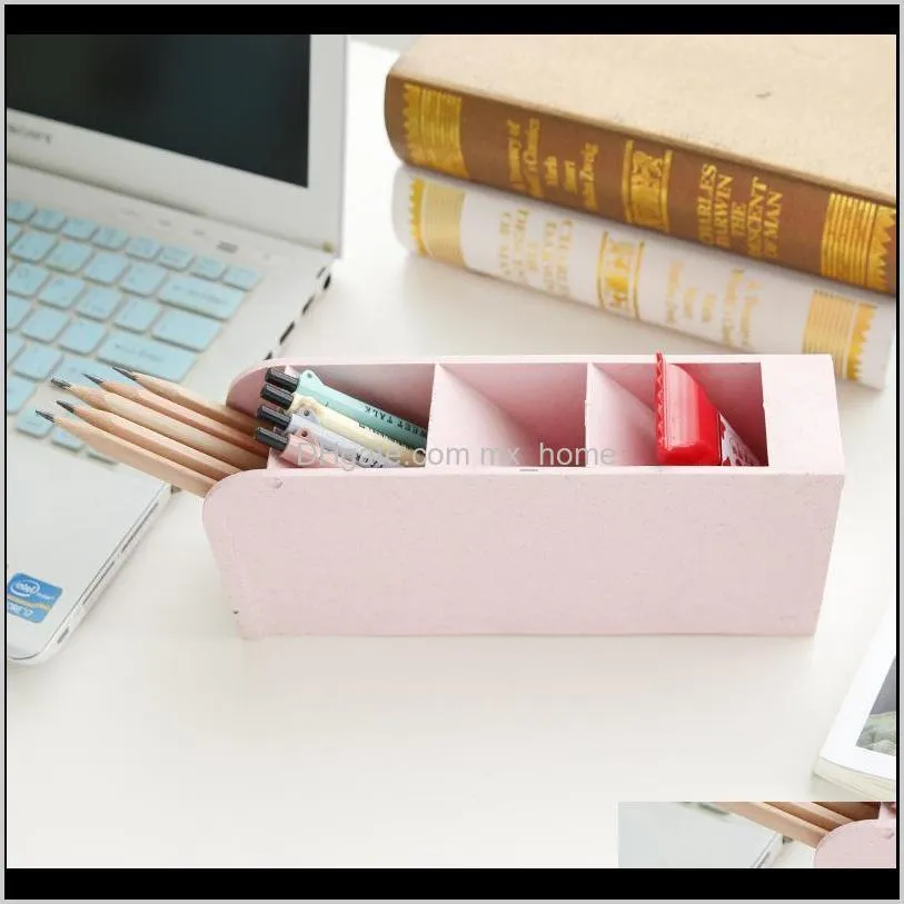 multi-function 4 grid desktop pen holder office school storage case made by eco-friendly wheat straw desk pencil organizer boxes &
